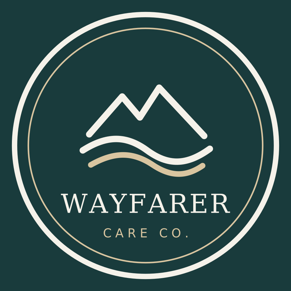 Wayfarer Care Co. circular mountain and water badge